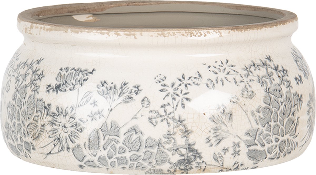 Clayre & Eef Bloempot Ø 20x8 cm Grijs Beige Keramiek Bloemen