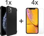 iPhone 12 Pro hoesje zwart shock proof siliconen Apple case hoes cover hoesjes - 4x iPhone 12 Pro screenprotector