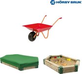 Horby Bruk® Zandbak 210 - Inclusief rode kruiwagen voor kinderen en zandbak hoes - Houten Zandbak - Speeltoestel buiten - Buitenspeelgoed voor jongens - Buitenspeelgoed meisjes - L