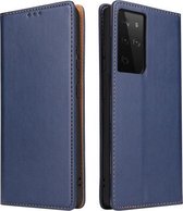 Voor Samsung Galaxy S21 Ultra 5G Fierre Shann PU Lederen Textuur Horizontale Flip Leren Case met Houder & Kaartsleuven & Portemonnee (Blauw)