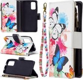 Voor Xiaomi Poco M3 Gekleurde Tekening Patroon Rits Horizontale Flip Leren Case met Houder & Kaartsleuven & Portemonnee (Twee Vlinders)