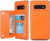 Voor Galaxy S10 POLA TPU + PC Plating Volledige dekking Beschermhoes met houder & kaartsleuven en fotolijst (oranje)