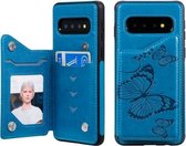 Voor Galaxy S10 Butterfly Embossing Pattern Schokbestendige beschermhoes met houder & kaartsleuven & fotolijst (blauw)