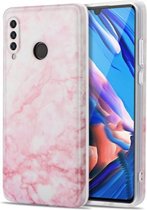 Voor Huawei P30 Lite TPU glanzend marmerpatroon IMD beschermhoes (lichtroze)