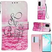 Voor Galaxy A91 3D Schilderen Horizontale Flip Leren Case met Houder & Kaartsleuf & Portemonnee & Lanyard (Roze Wolken)