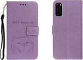 Voor Galaxy S20 reliëf Shiba Inu links en rechts lederen tas met standaard & kaartsleuf & sallet (paars)