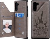 Voor Galaxy Note10 Skull Head Embossing Pattern Schokbestendige beschermhoes met houder & kaartsleuven & portemonnee (grijs)