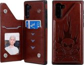 Voor Galaxy Note10 Skull Head Embossing Pattern Schokbestendige beschermhoes met houder & kaartsleuven & portemonnee (bruin)