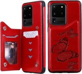 Voor Galaxy S20 Ultra Butterfly Embossing Pattern Schokbestendige beschermhoes met houder & kaartsleuven & fotolijst (rood)