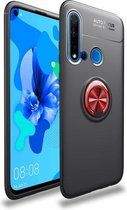 Lenuo schokbestendig TPU-hoesje voor Huawei P20 Lite 2019, met onzichtbare houder (zwart-rood)