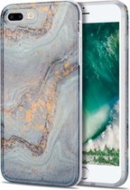TPU verguld marmeren patroon beschermhoes voor iPhone 8 Plus / 7 Plus (lichtblauw)