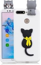 Voor Huawei Honor 7A 3D Cartoon patroon schokbestendig TPU beschermhoes (kleine zwarte kat)
