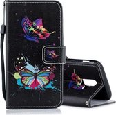 Gekleurde horizontale leren flip-hoes met vlinderpatroon voor Galaxy A6 (2018), met houder en kaartsleuven en portemonnee