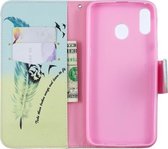 Gekleurde tekening patroon horizontaal Flip lederen hoes voor Samsung Galaxy M20, met houder & kaartsleuven & portemonnee (Feather Bird)