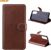 Voor Samsung Galaxy S21 5G ENKAY Hat-Prince horizontale flip PU lederen tas met houder & kaartsleuven en portemonnee (bruin)