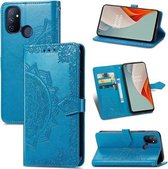Voor OnePlus Nord N100 Mandala bloem reliëf horizontaal flip lederen hoesje met houder & drie kaartsleuven & portemonnee & lanyard (blauw)