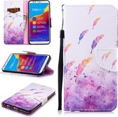 Voor Huawei Honor 7C Gekleurde Tekening Patroon Horizontale Flip TPU + PU Lederen Case met Houder & Kaartsleuven & Portemonnee & Lanyard (Aquarel Veren)