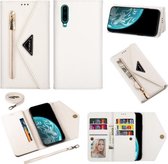 Voor Huawei P30 Skin Feel Rits Horizontale Flip Leather Case met Houder & Kaartsleuven & Fotolijst & Lanyard & Lang Touw (Wit)