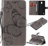 Voor Nokia 1.3 3D vlinders reliëfpatroon horizontale flip lederen tas met houder & kaartsleuf & portemonnee (grijs)