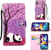 Voor Galaxy A11 / M11 Schilderen Horizontale Flip Leren Case met Houder & Kaartsleuf & Portemonnee & Lanyard (Sakura Panda)