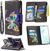 Voor Samsung Galaxy Note 10 Gekleurde Tekening Patroon Rits Horizontale Flip Lederen Case met Houder & Kaartsleuven & Portemonnee (grote Vlinder)