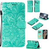 Voor Galaxy A70e Lace Flower Embossing Pattern Horizontale Flip lederen tas, met houder & kaartsleuven & portemonnee & fotolijst & lanyard (groen)