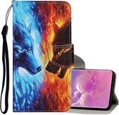 Voor Samsung Galaxy S10 Plus Gekleurde Tekening Patroon Horizontale Flip Leren Case met Houder & Kaartsleuven & Portemonnee & Lanyard (Vlam Wolf)