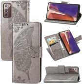 Voor Samsung Galaxy Note 20 Ultra Butterfly Love Flower Reliëf Horizontale Flip Leren Case met Beugel / Kaartsleuf / Portemonnee / Lanyard (Grijs)