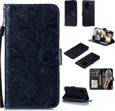 Voor Samsung Galaxy Note20 Ultra Kant Bloem Horizontale Flip Leren Case met Houder & Kaartsleuven & Portemonnee & Fotolijst (Donkerblauw)