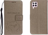 Voor Huawei P40 Lite reliëf Shiba Inu links en rechts lederen tas met standaard & kaartsleuf & sallet (grijs)