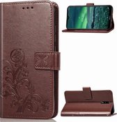 Voor Nokia 2.3 Lucky Clover Pressed Flowers Pattern Leather Case met houder & kaartsleuven & portemonnee & draagriem (bruin)