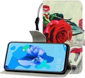 Voor Huawei Nova 5i / P20 Lite (2019) Gekleurde tekening Horizontale flip lederen tas met houder & kaartsleuf & portemonnee (rode roos)