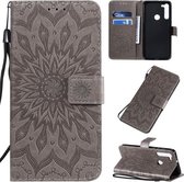 Voor Motorola G8 Geperst Afdrukken Zonnebloempatroon Horizontale Flip PU-lederen Case met Houder & Kaartsleuven & Portemonnee & Lanyard (Grijs)