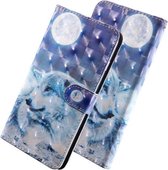 3D-gekleurde tekening patroon horizontale flip lederen tas met houder & kaartsleuven & portemonnee & lanyard voor Google Pixel 3a XL (Wolf Under The Moon)