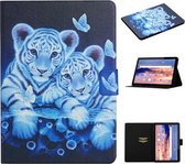 Voor Huawei MediaPad T5 Gekleurd tekeningpatroon Horizontale flip lederen hoes met houder en kaartsleuven (tijger)