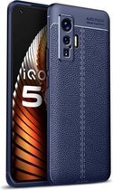 Voor VIVO IQOO 5 Pro Litchi Texture TPU schokbestendig hoesje (marineblauw)