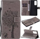 Voor Huawei Honor Play4 Boom & Kat Patroon Geperst Afdrukken Horizontale Flip PU Lederen Case met Houder & Kaartsleuven & Portemonnee & Lanyard (Grijs)