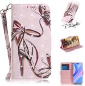 Voor Huawei Y8p / P Smart S / Enjoy 10s 3D Geschilderd Patroon Magnetische Aantrekkelijkheid Horizontale Flip Leren Case met Houder & Kaartsleuf & Portemonnee & Lanyard (Vlinder Hoge Hakken)