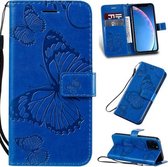 Geperst afdrukken Vlinderpatroon Horizontale flip PU lederen tas met houder & kaartsleuven & portemonnee & lanyard voor iPhone 11 Pro (blauw)