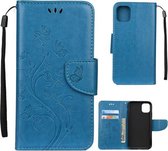Voor iPhone 11 Butterfly Flower Pattern Horizontale flip lederen hoes met houder & kaartsleuven en portemonnee (blauw)