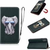Voor iPhone XS 3D-schilderij Horizontale lederen flip-hoes met houder & kaartsleuf & portemonnee & lanyard (olifant)