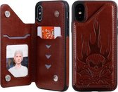 Voor iPhone XS Max Skull Head Embossing Pattern Schokbestendige beschermhoes met houder & kaartsleuven & portemonnee (bruin)