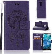 Windgong Uil Embossing Patroon Horizontale Flip Leren Case met Houder & Kaartsleuven & Portemonnee Voor Nokia 8.1 / X7 (Paars)