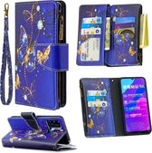 Voor Huawei Honor 9A Gekleurde Tekening Patroon Rits Horizontale Flip Leren Case met Houder & Kaartsleuven & Portemonnee (Paarse Vlinder)