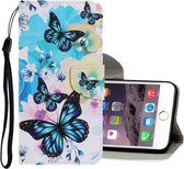 Gekleurde tekening patroon horizontaal Flip PU lederen tas met houder & kaartsleuven & portemonnee & lanyard voor iPhone 6 Plus & 6s Plus (paarse vlinder)