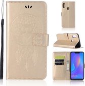 Windgong Uil Embossing Patroon Horizontale Flip Leren Case met Houder & Kaartsleuven & Portemonnee Voor Huawei Honor 8C (Goud)