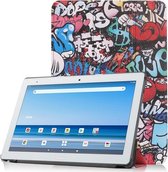 Voor Sharp Dtab D-41A Custer Geschilderd patroon Horizontale Flip Smart Flat PU lederen tas met slaap- / wekfunctie en 3-voudige houder (graffiti)