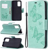 Voor Xiaomi Poco M3 Embossing Twee Vlinders Patroon Horizontale Flip PU Lederen Case met Houder & Kaartsleuf & Portemonnee & Lanyard (Groen)