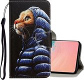 Voor Galaxy S10e 3D Gekleurde Tekening Horizontale Flip PU Lederen Case met Houder & Kaartsleuven & Portemonnee (Donsjack Kat)