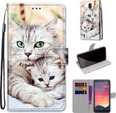 Voor Nokia C2 Gekleurde Tekening Cross Textuur Horizontale Flip PU Lederen Case met Houder & Kaartsleuven & Portemonnee & Lanyard (Big Cat Holding Kitten)
